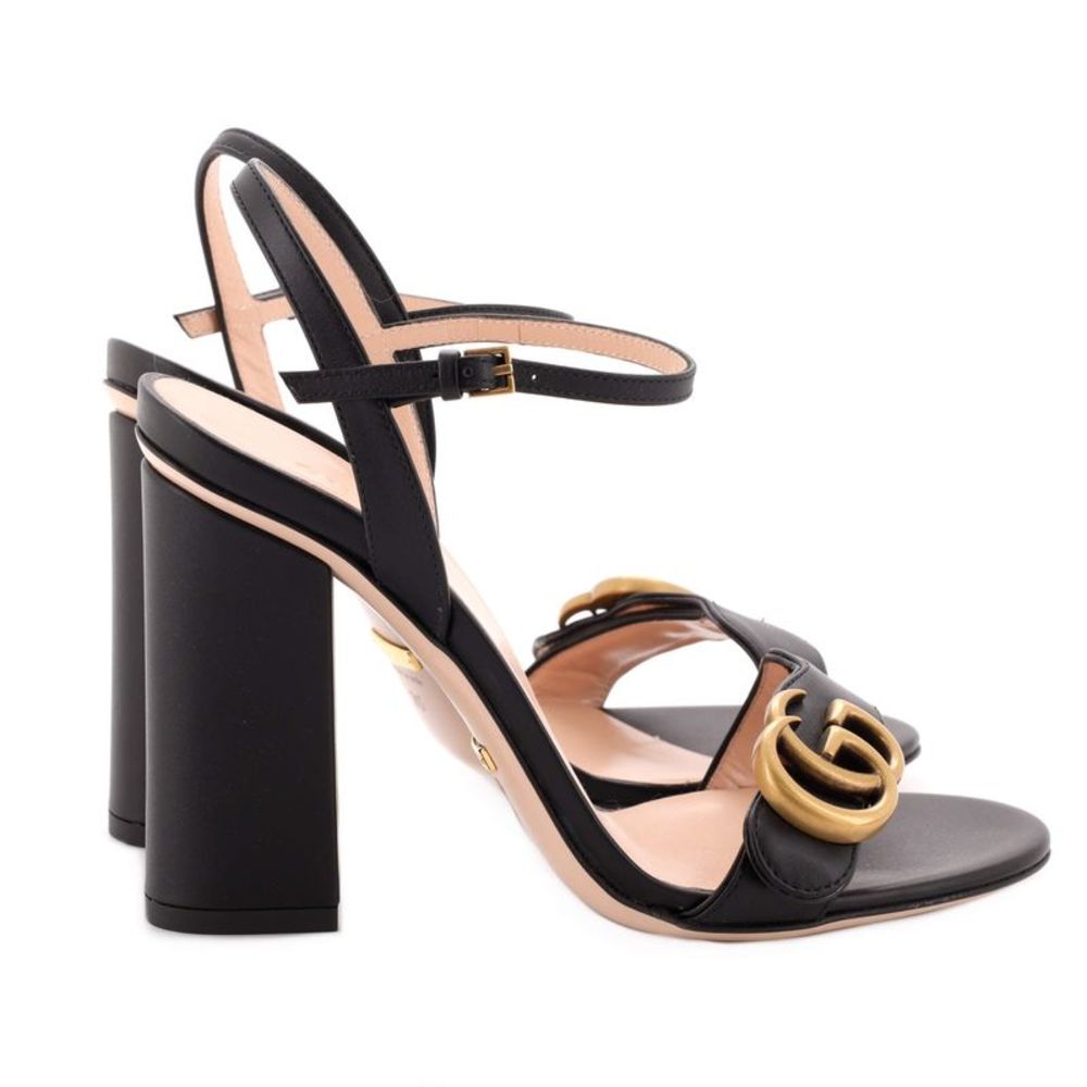 Gucci Women's GG Marmont Block Heel Sandals Leather Black - Picture 3 of 5
